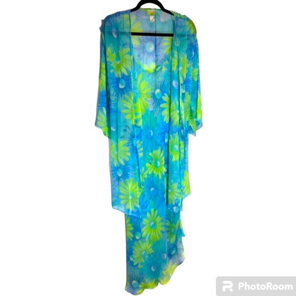 Silk & Satin Sheer Floral 2 piece Robe and Nightgown Women size L - XL - Picture 3 of 13